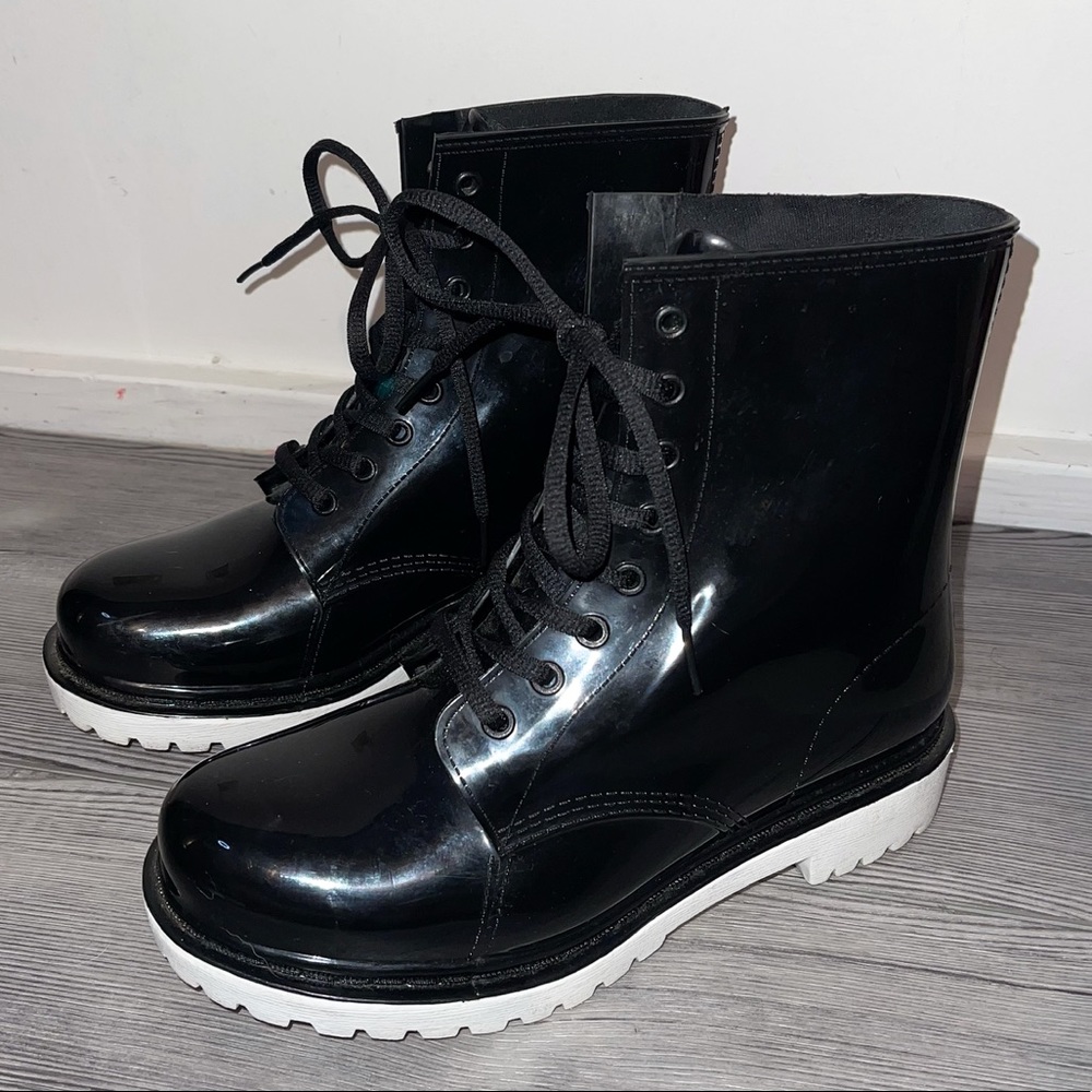 Henry Ferrera Black Patent Leather Combat Lace Up Boots